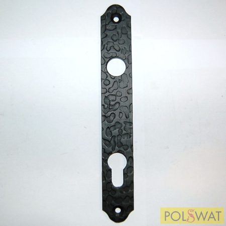 kovácsolt zárcimke 30x210mm festett fekete zár-kulcslyuk táv 90mm